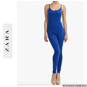 Zara Spaghetti Strapped blue Jumpsuit size large